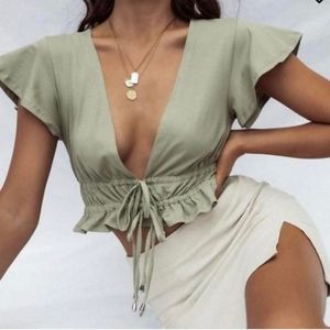 Princess Polly JAMISON REID CROP TOP KHAKI S